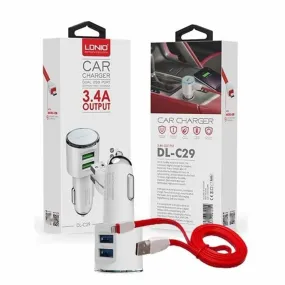 LDNIO Dual USB Port 3.4A Car Charger with Charging Cable