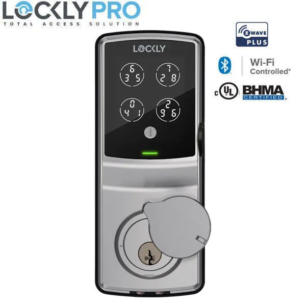 Lockly Guard - DEADBOLT 728WZ - Z-Wave Edition  Smart Lock-  Keypad-Fingerprint Biometric-  Wi-Fi-Bluetooth App Controlled - Includes Wi-Fi Hub - Satin Nickel