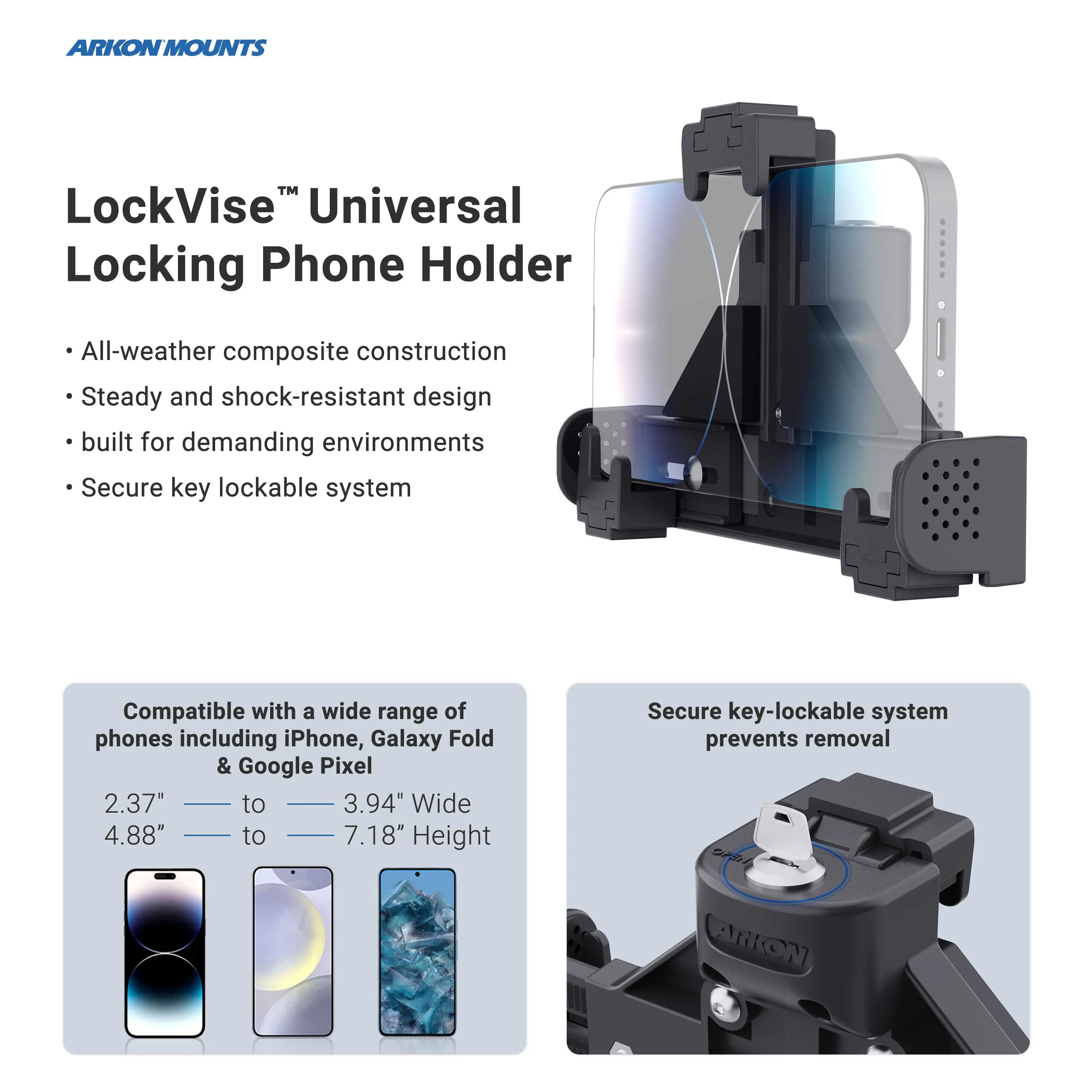 LockVise™ Locking Phone Mount with 4-Hole AMPS Drill Base