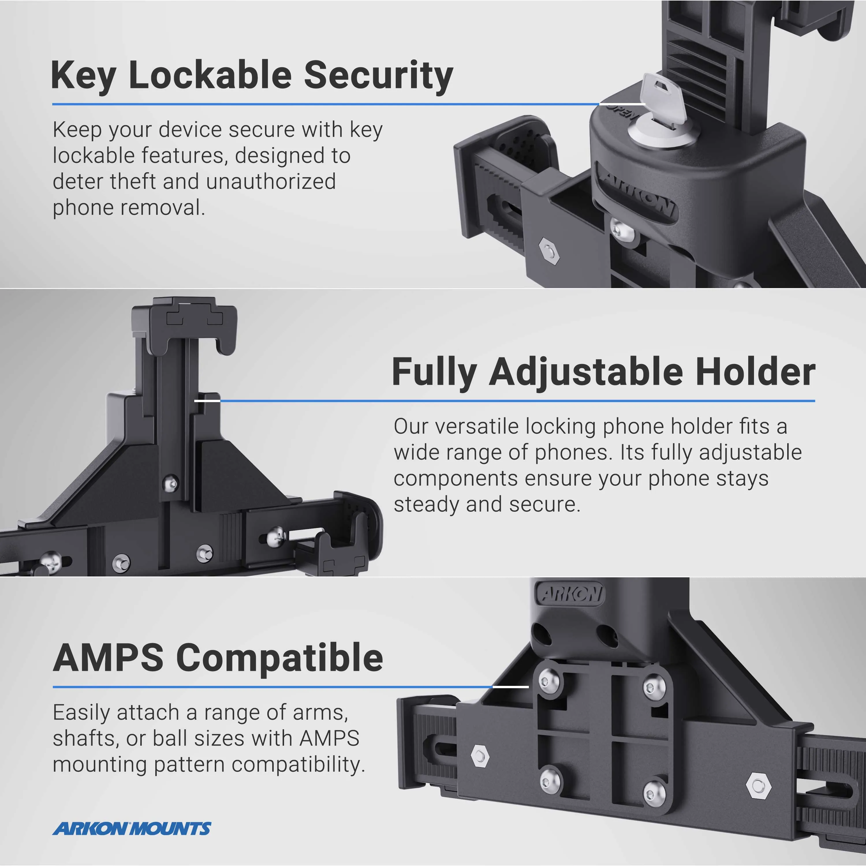 LockVise™ Locking Phone Mount with 4-Hole AMPS Drill Base