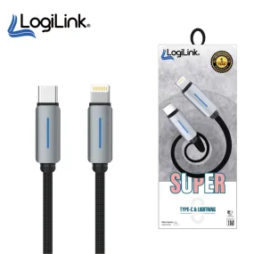 LOGILINK TYPE C TO LIGHTNING NYLON FAST CHARGING DATA CABLE WITH LIGHT