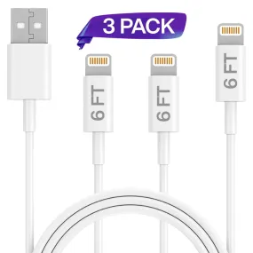 Lotus Aple Lightning Speed Cable USB Compatible with Computers, Cars for Fast Charging – (White) 3 Pack, 6Ft. Long Cable