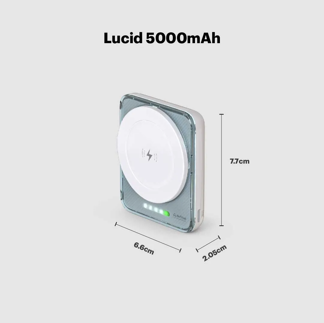 Lucid 15W magnetic wireless powerbank 5000mAh battery capacity for iPhone 16/15/14/13 and 12