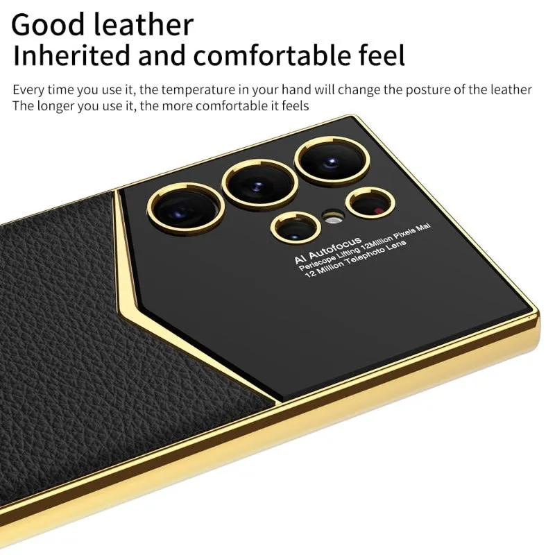 Luxury Electroplated Plain Leather Soft Silicone Shockproof Phone Case For Samsung