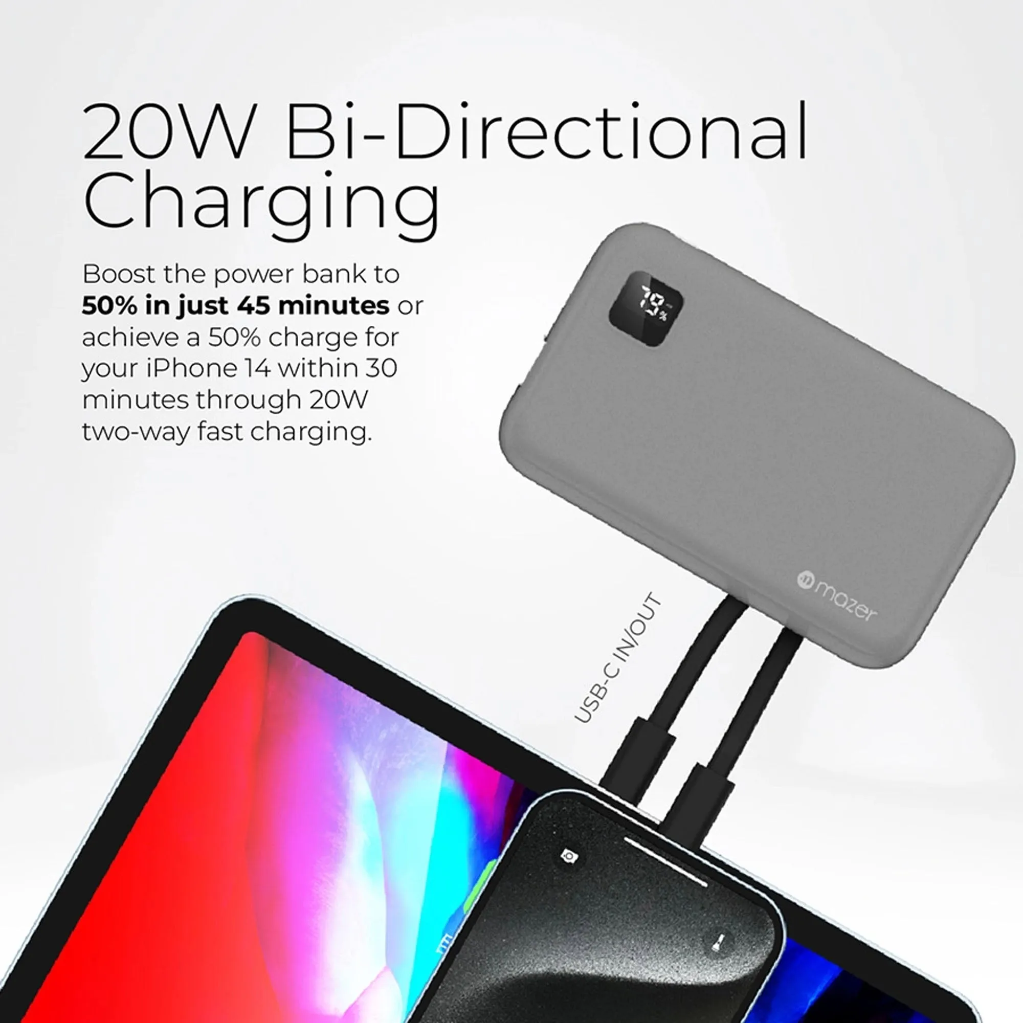 Mazer PowerCharge Link 1020 10,000mAh PD20W ( Built-in Dual USB C Cables ) Power Bank