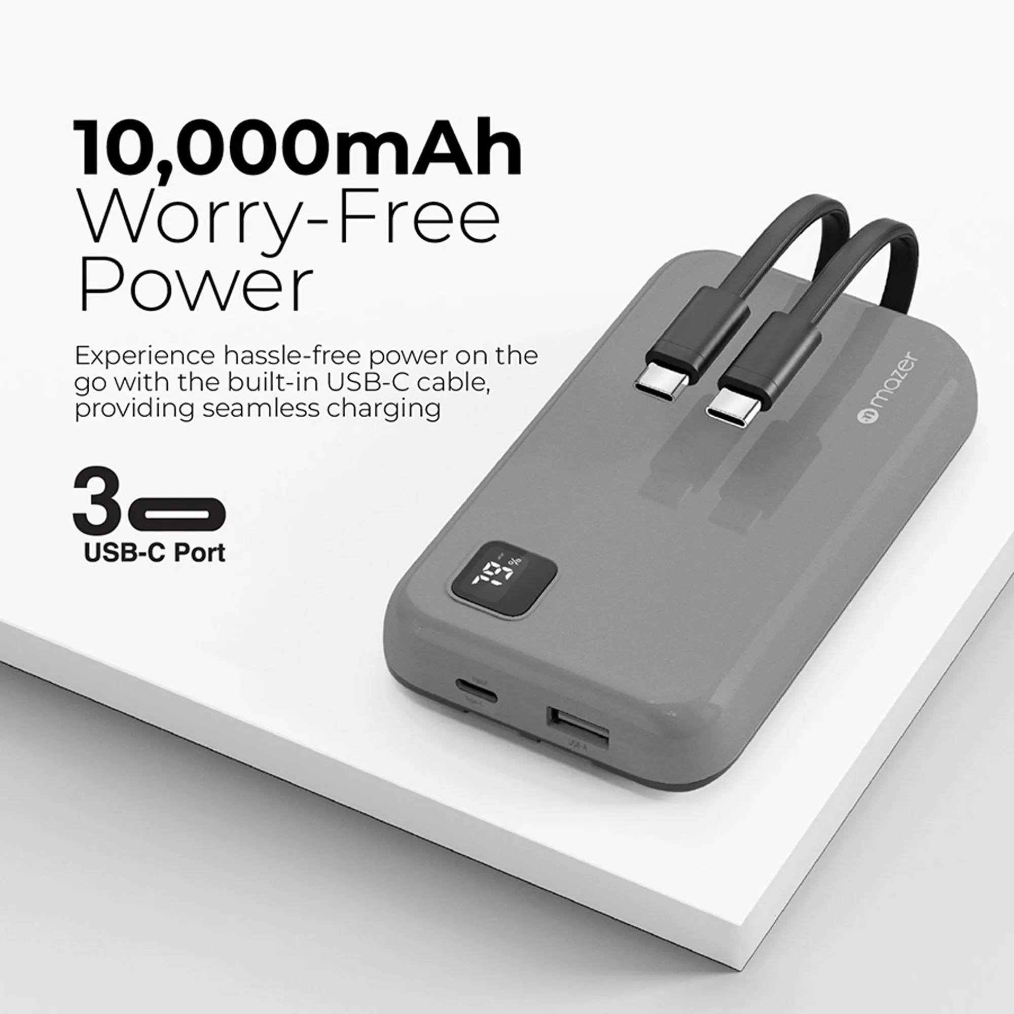 Mazer PowerCharge Link 1020 10,000mAh PD20W ( Built-in Dual USB C Cables ) Power Bank