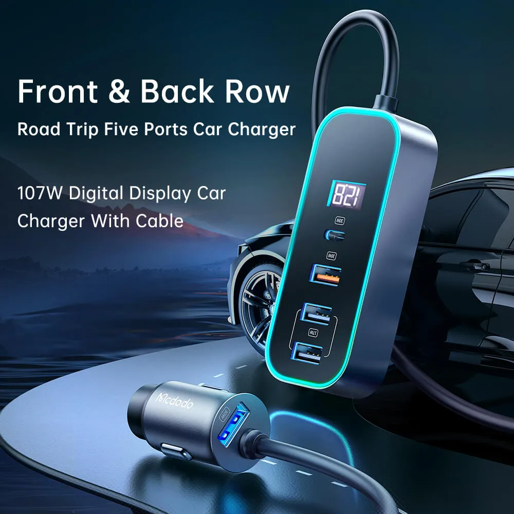 Mcdodo Digital Display Car Charger with Extension Cord 107W