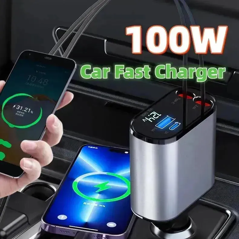 Metal Car Charger 100W Super Fast Charging Car USB And TYPE-C Adapter