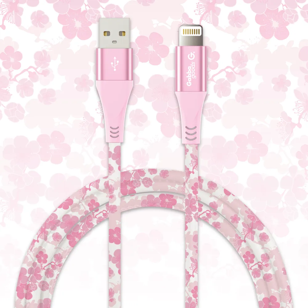 MFi Certified Lightning 4FT Printed Lightning Sync & Charge Cable (Cherry Blossom) Compatible with: iPhone 13/iPhone 13 Pro/iPhone 13 Pro Max/iPhone 13 Mini/IPhone 12 Pro/iPhone 12 Pro Max/iPhone 12 mini/iPhone 12/iPhone 11