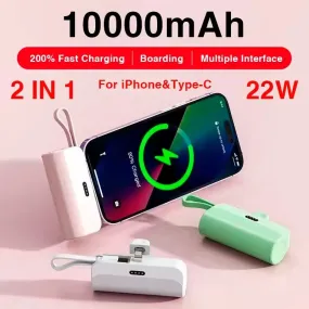 Mini Capsule Power Bank 2-in-1 with Built-in Cable