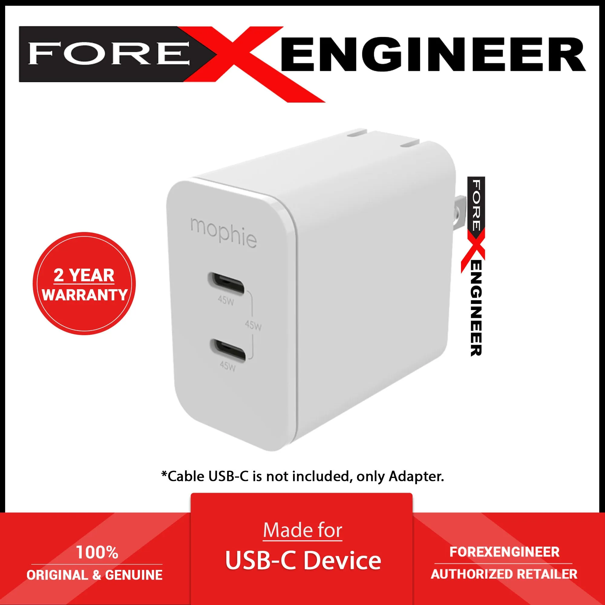 Mophie Speedport 45W GaN - USB C PD Dual Port - White (Barcode: 840056158221 )