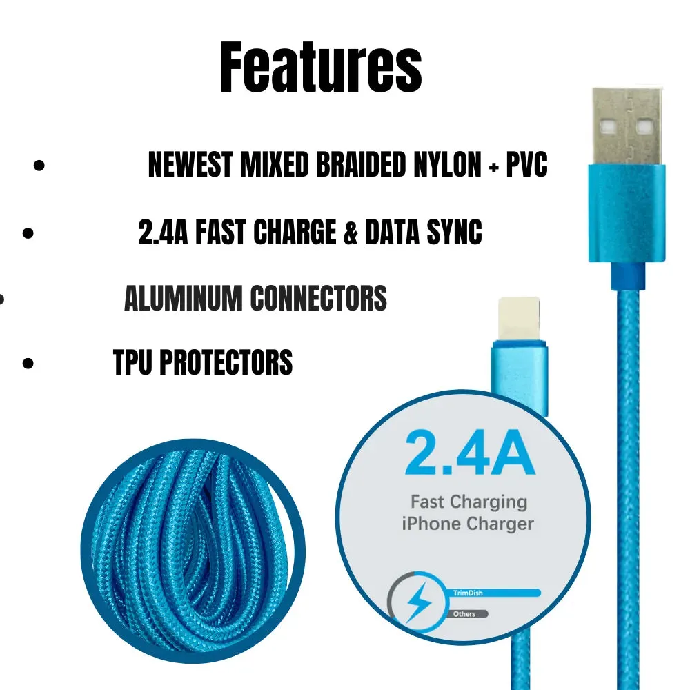 Multi-Color 6 Pack! of 10Ft Braided USB Charger Lightning Cable