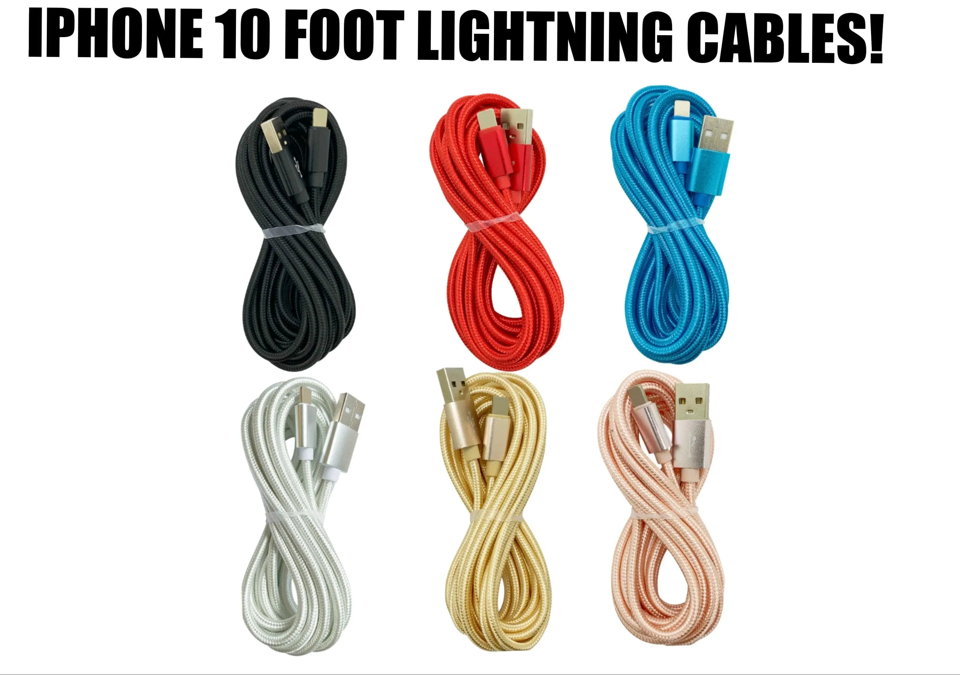 Multi-Color 6 Pack! of 10Ft Braided USB Charger Lightning Cable