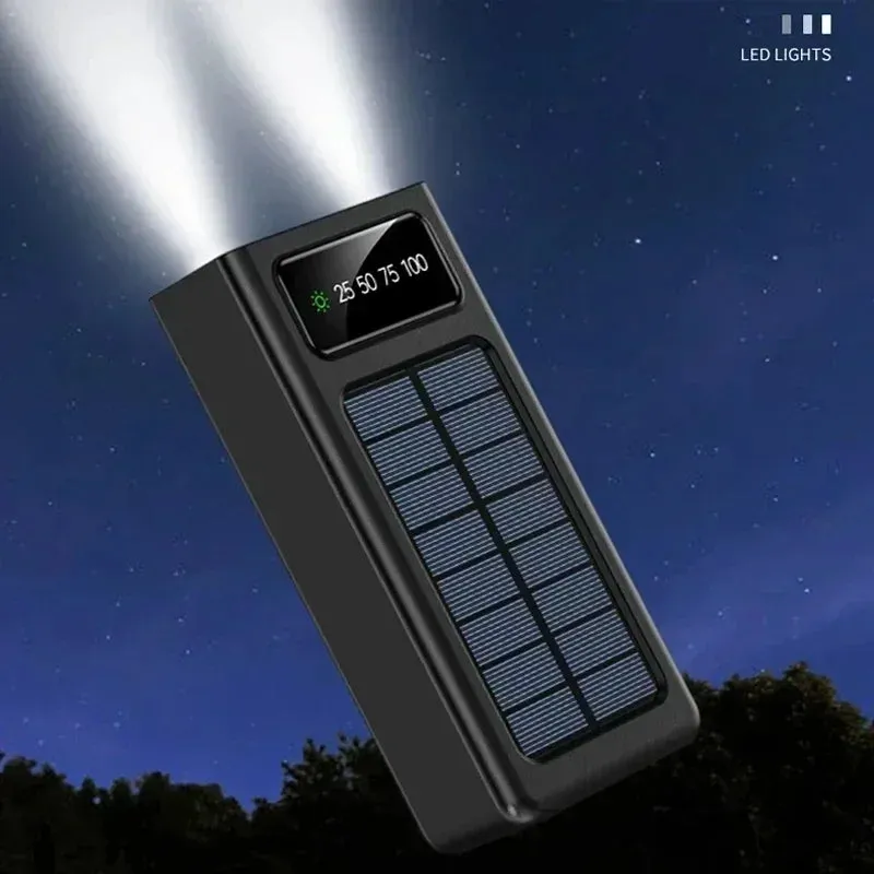 New 300000mah Solar Power Bank 4 Cables Built-in Solar Charging Port External Charger Suitable for Iphone mobile phones