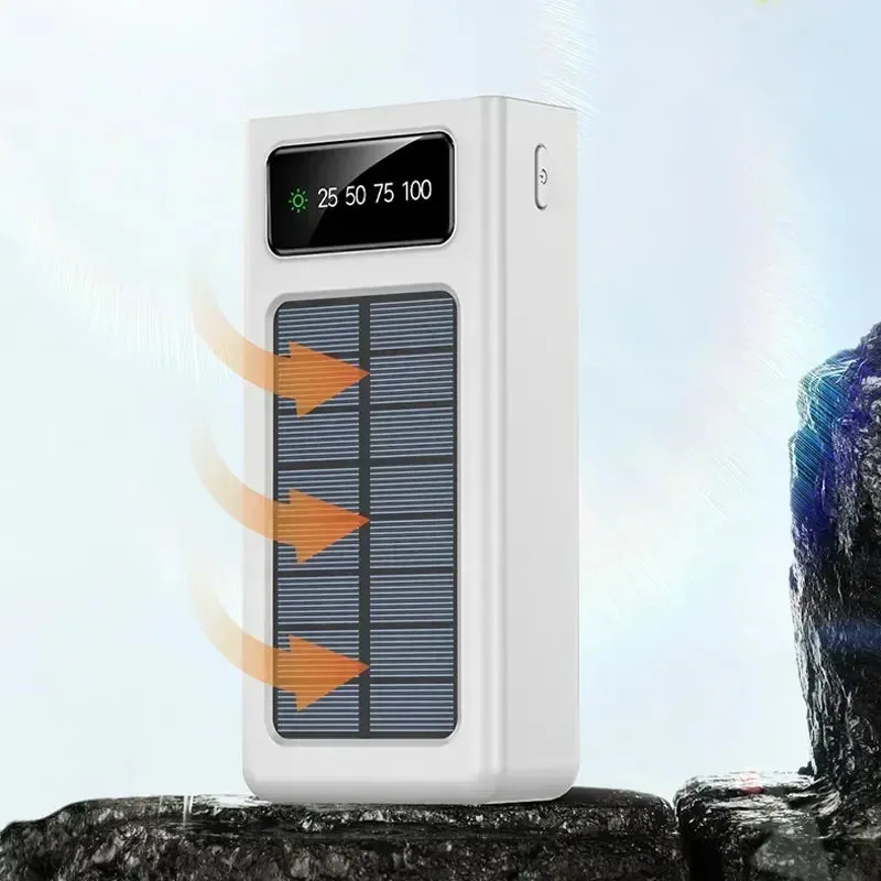 New 300000mah Solar Power Bank 4 Cables Built-in Solar Charging Port External Charger Suitable for Iphone mobile phones