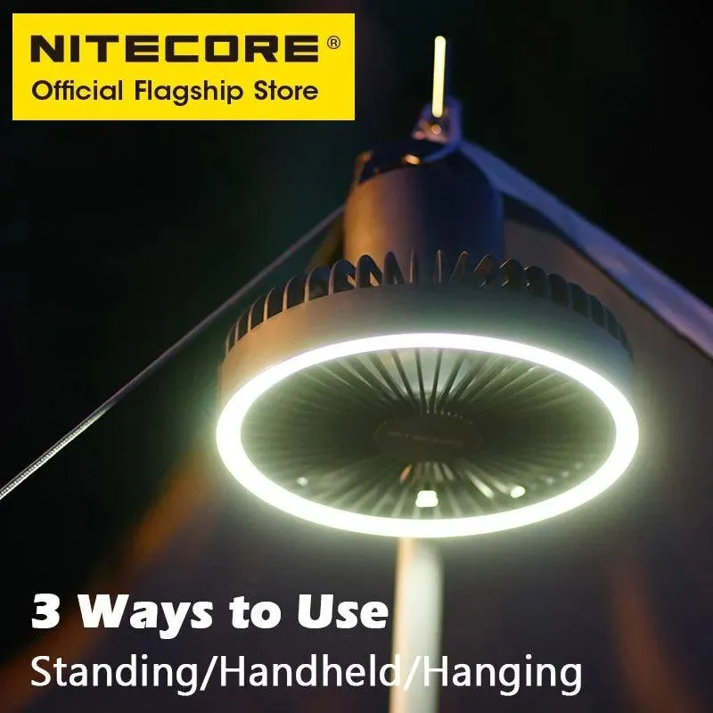 NITECORE NEF10 3-in-1 Camping Electrice Fan USB-C Rechargeable Ceiling Fans 10000mAh Power Bank LED Ring Light Adjustable Tripod