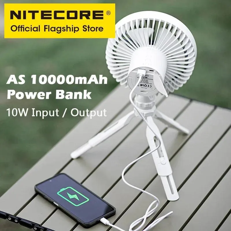 NITECORE NEF10 3-in-1 Camping Electrice Fan USB-C Rechargeable Ceiling Fans 10000mAh Power Bank LED Ring Light Adjustable Tripod