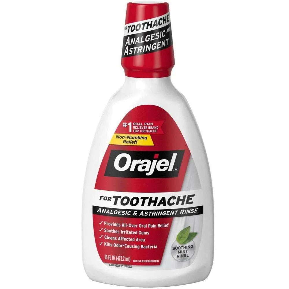 Orajel Toothache Rinse Double Medicated Pain Relief - 16 Oz