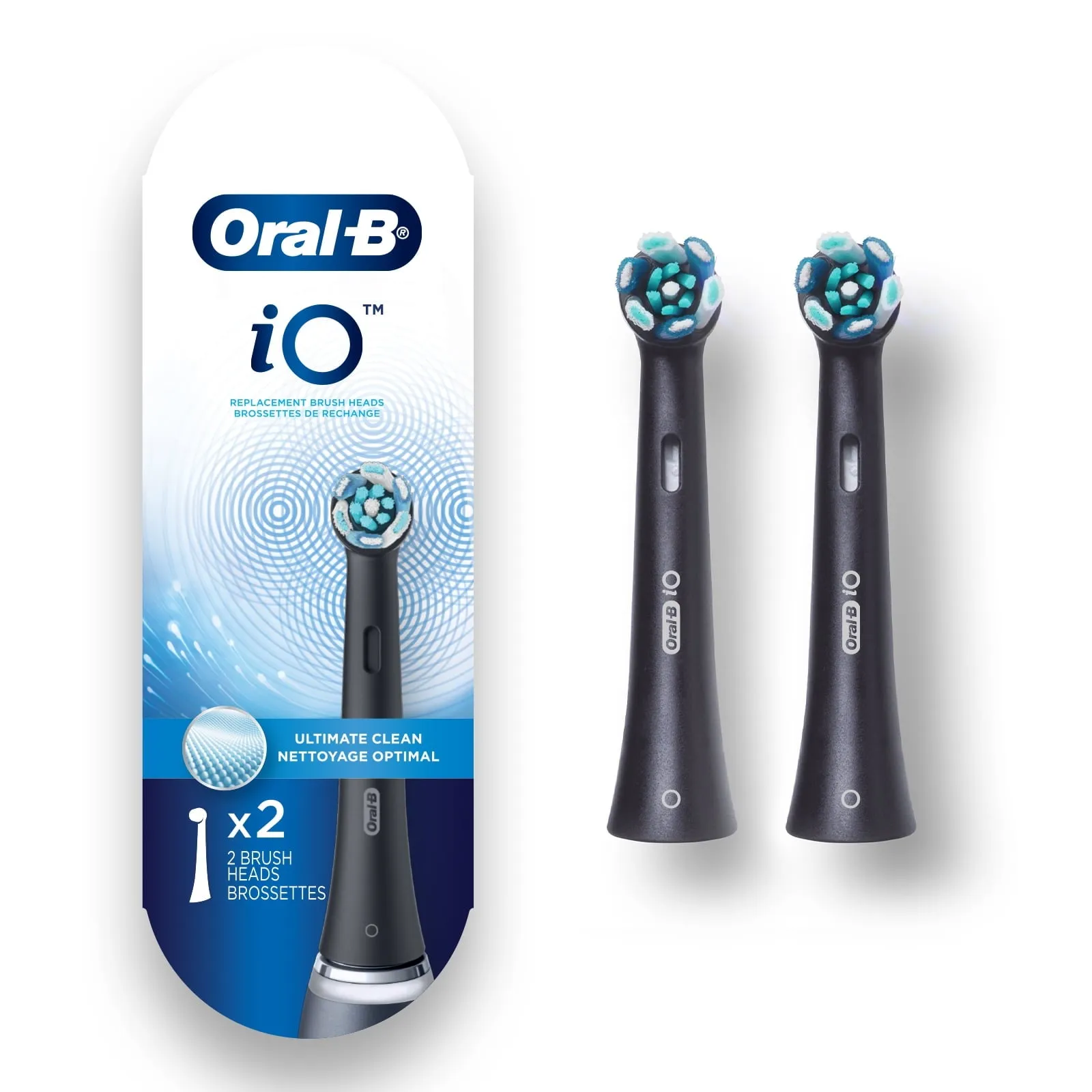 Oral-B iO Ultimate Clean Replacement Brush Heads, Black, 2 Count for Plaque Removal