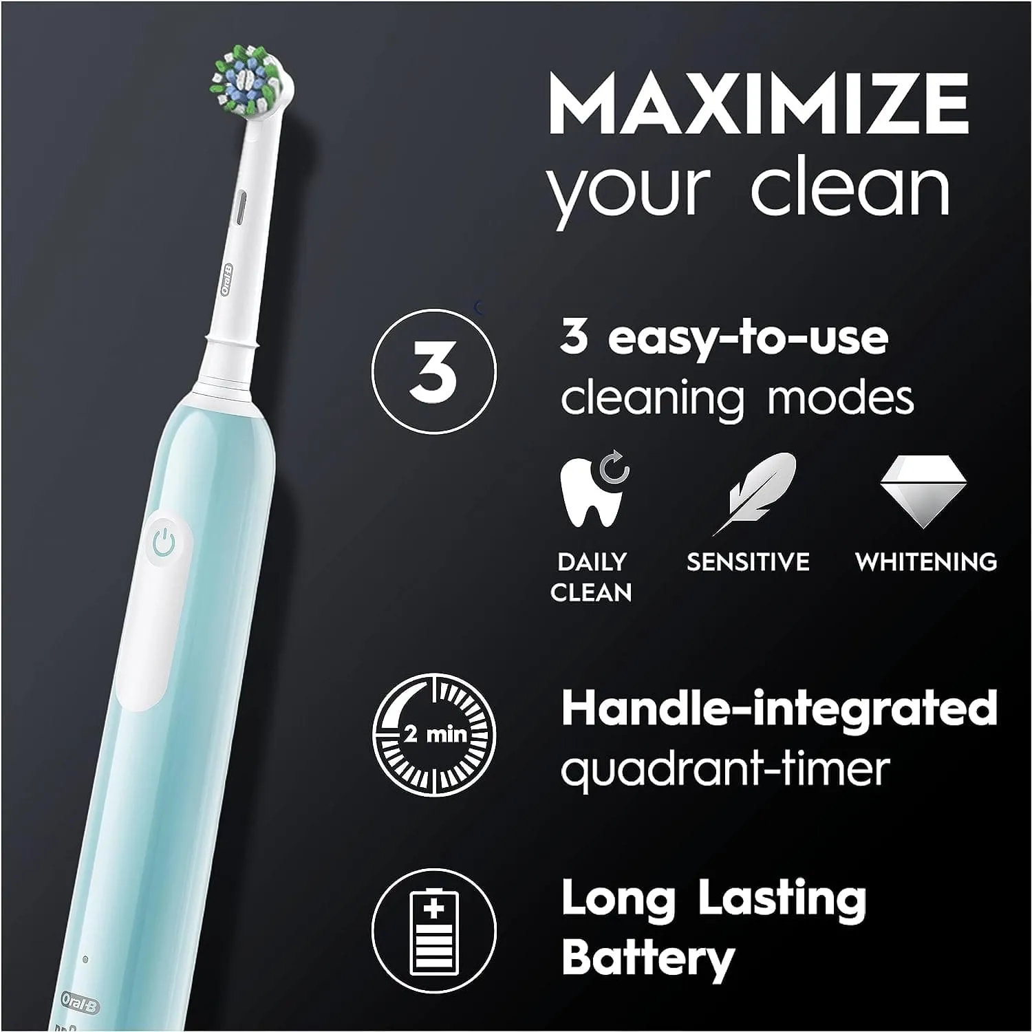 Oral-B Pro 1 Electric Toothbrushes For Adults With 3D Cleaning, Gifts For Women / Men, 1 Toothbrush Head, Gum Pressure Control, 2 Pin UK Plug, Blue