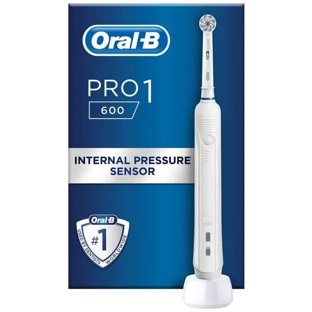 Oral-B Pro 1 Electric Toothbrushes For Adults With Pressure Sensor, Valentines Day Gifts For Him / Her, 1 Handle, 1 Toothbrush Head, 1 Mode with 3D Cleaning, 2 Pin UK Plug, 600, White