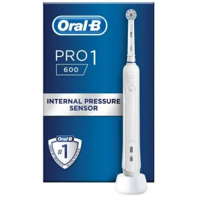 Oral-B Pro 1 Electric Toothbrushes For Adults With Pressure Sensor, Valentines Day Gifts For Him / Her, 1 Handle, 1 Toothbrush Head, 1 Mode with 3D Cleaning, 2 Pin UK Plug, 600, White