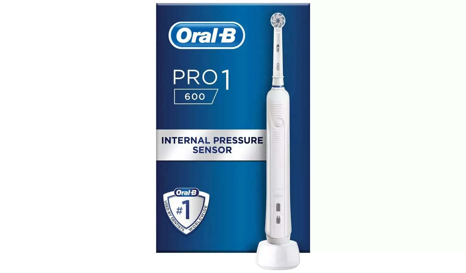 Oral-B Pro 1 Electric Toothbrushes For Adults With Pressure Sensor, Valentines Day Gifts For Him / Her, 1 Handle, 1 Toothbrush Head, 1 Mode with 3D Cleaning, 2 Pin UK Plug, 600, White