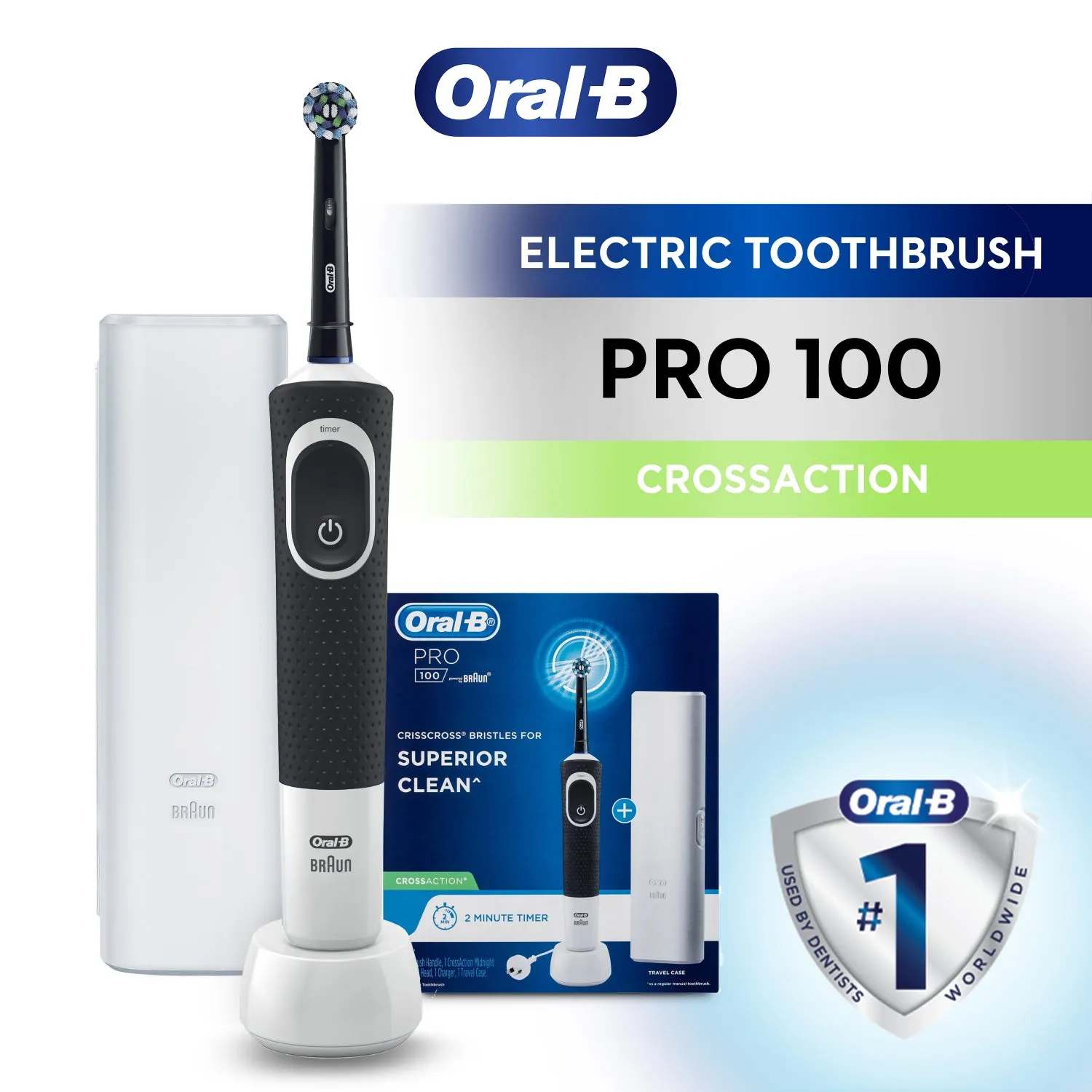 Oral-B Pro 100 CrossAction Electric Toothbrush with Travel Case.