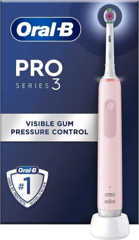 Oral-B Pro 3 Electric Toothbrushes For Adults, Gifts For Women / Men, 1 3D White Toothbrush Head, 3 Modes with Teeth Whitening, 2 Pin UK Plug, 3000, Pink