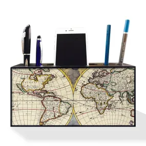 Pen Mobile Stand Holder Desk Organizer - Old Vintage Maps Of The Globe