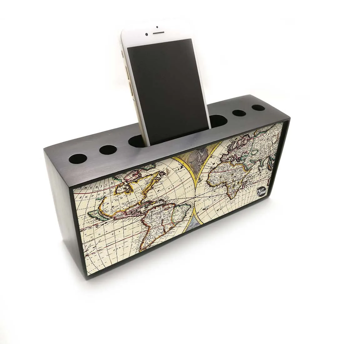 Pen Mobile Stand Holder Desk Organizer - Old Vintage Maps Of The Globe