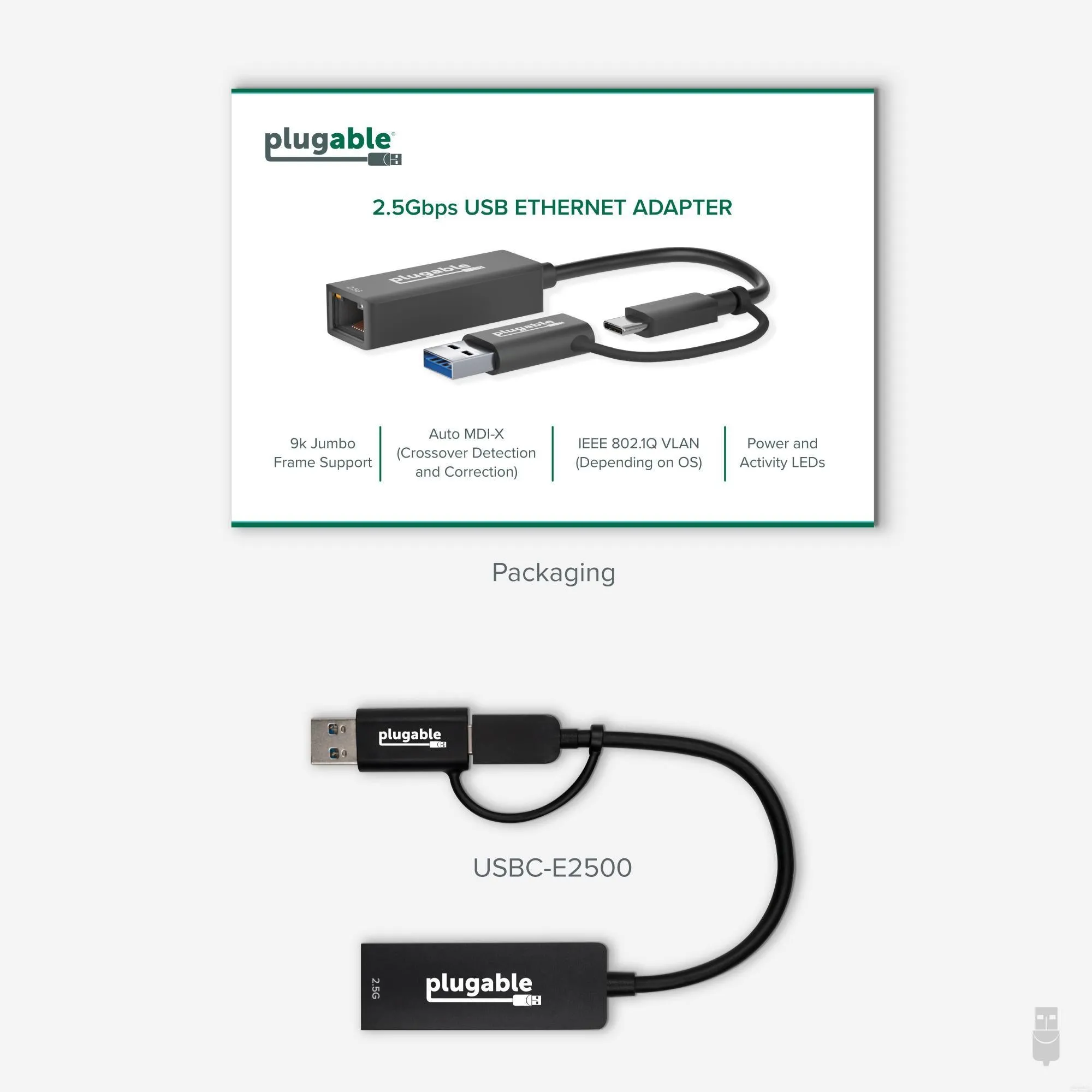 Plugable 2.5G USB-C and USB to Ethernet Adapter