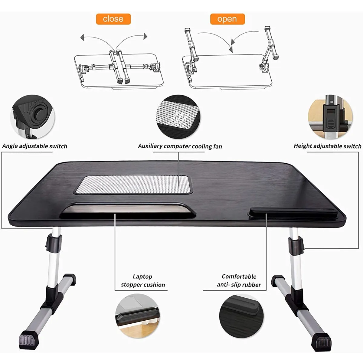 Portable Folding Laptop Stand Holder Study Table Desk Cooling Fan Foldable Computer Desk for Bed Sofa Tea Serving Table Stand