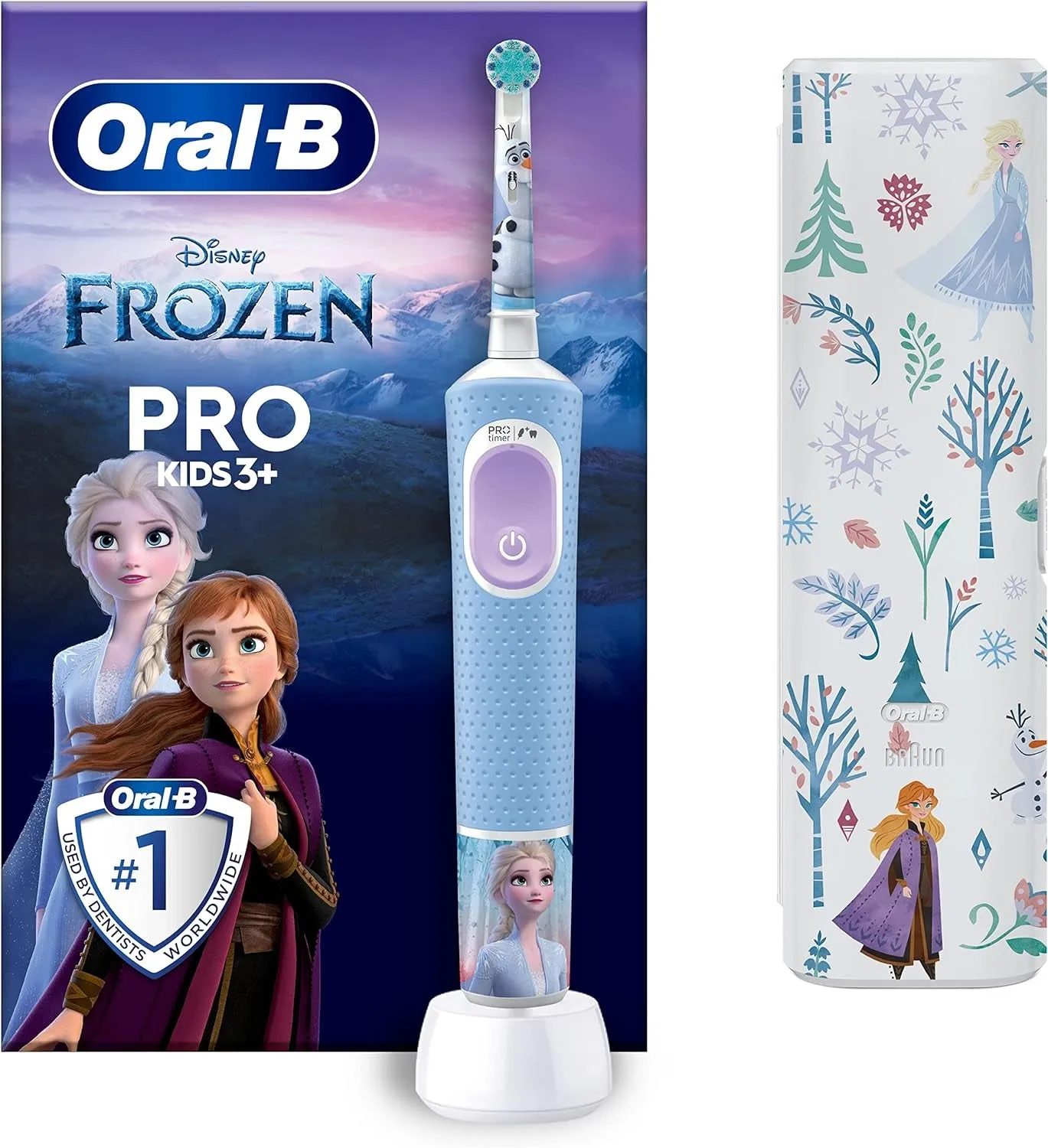 Pro Kids Electric Toothbrush, Christmas Gifts For Kids, 1 Toothbrush Head, x4 Frozen Stickers, 1 Travel Case, 2 Modes with Kid-Friendly Sensitive Mode, For Ages 3 , 2 Pin UK Plug, Blue