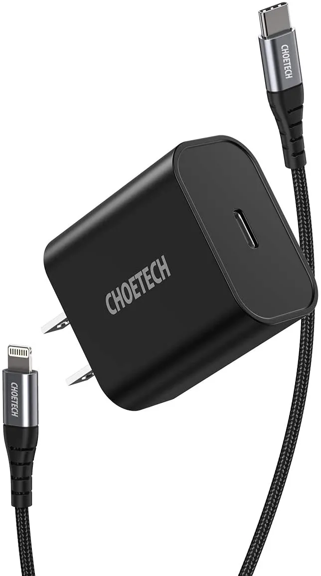 Q5004CL CHOETECH PD20W USB C iPhone Fast Charger with MFi Certified Nylon Braided USB-C to Lightning Cable