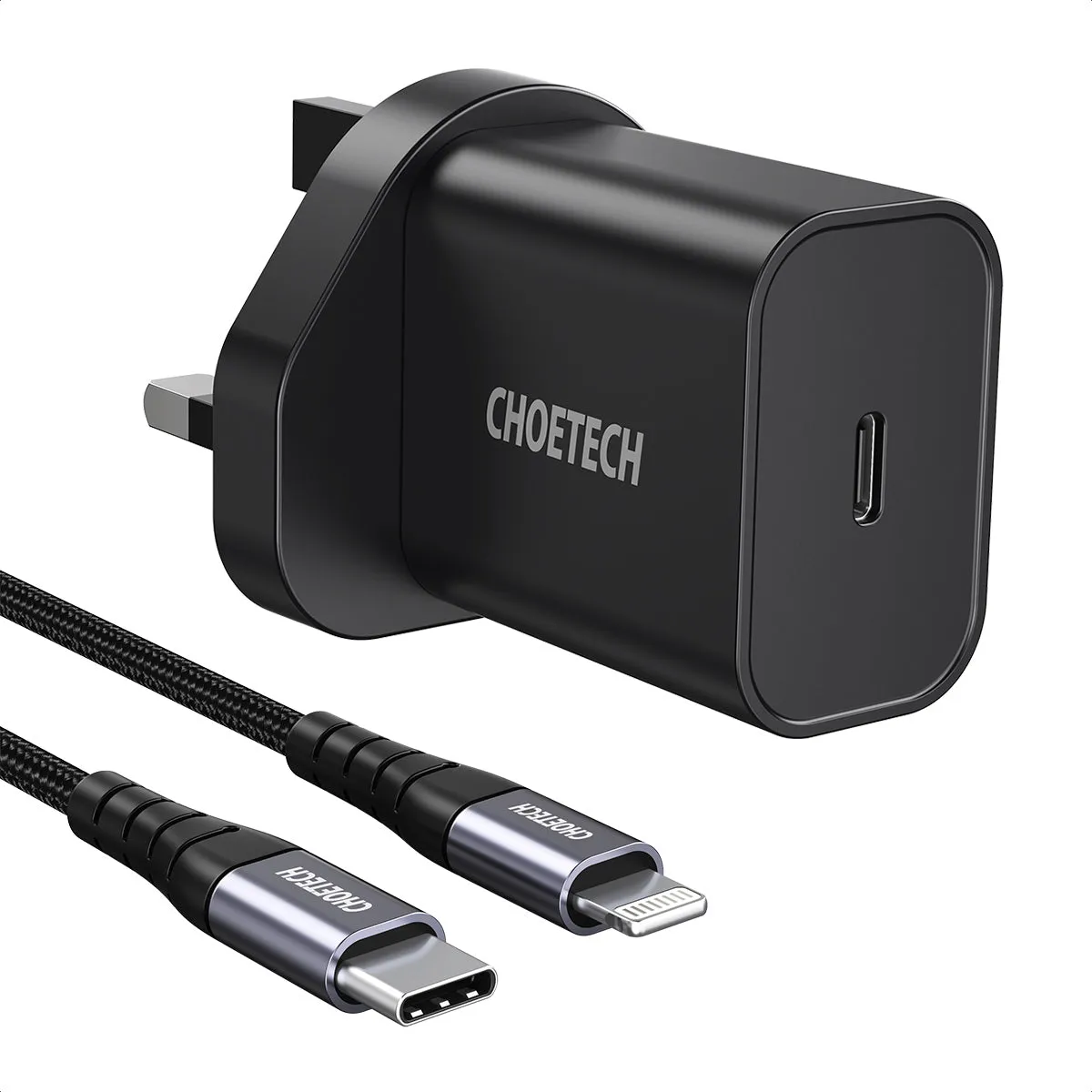 Q5004CL CHOETECH PD20W USB C iPhone Fast Charger with MFi Certified Nylon Braided USB-C to Lightning Cable