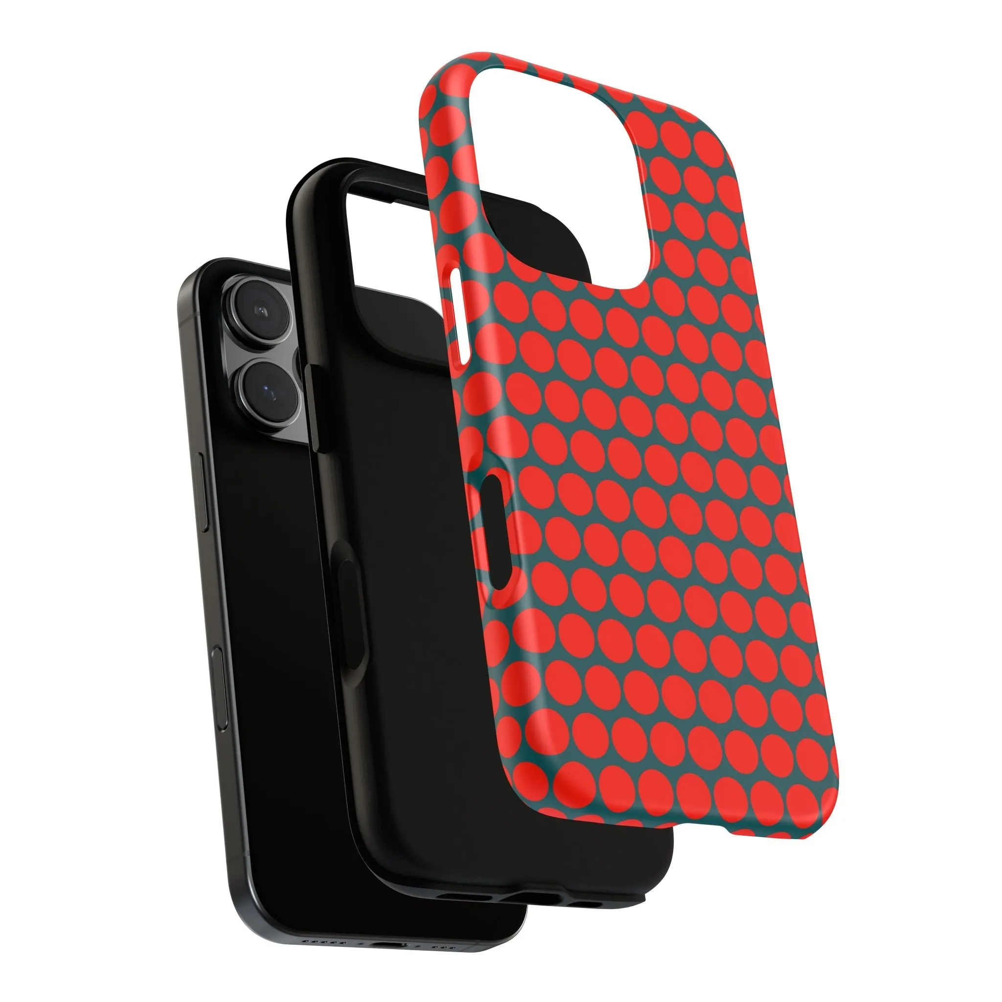 Red Dot Teal Background Polka Dot Tough Phone Case for iPhone Samsung & Google Phones