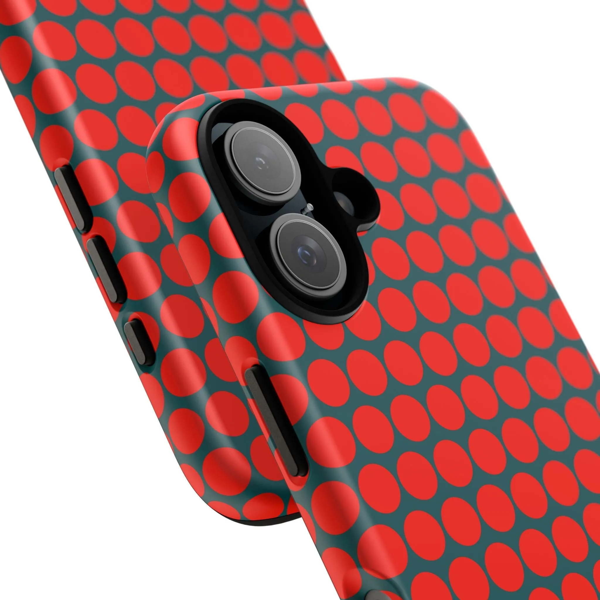 Red Dot Teal Background Polka Dot Tough Phone Case for iPhone Samsung & Google Phones