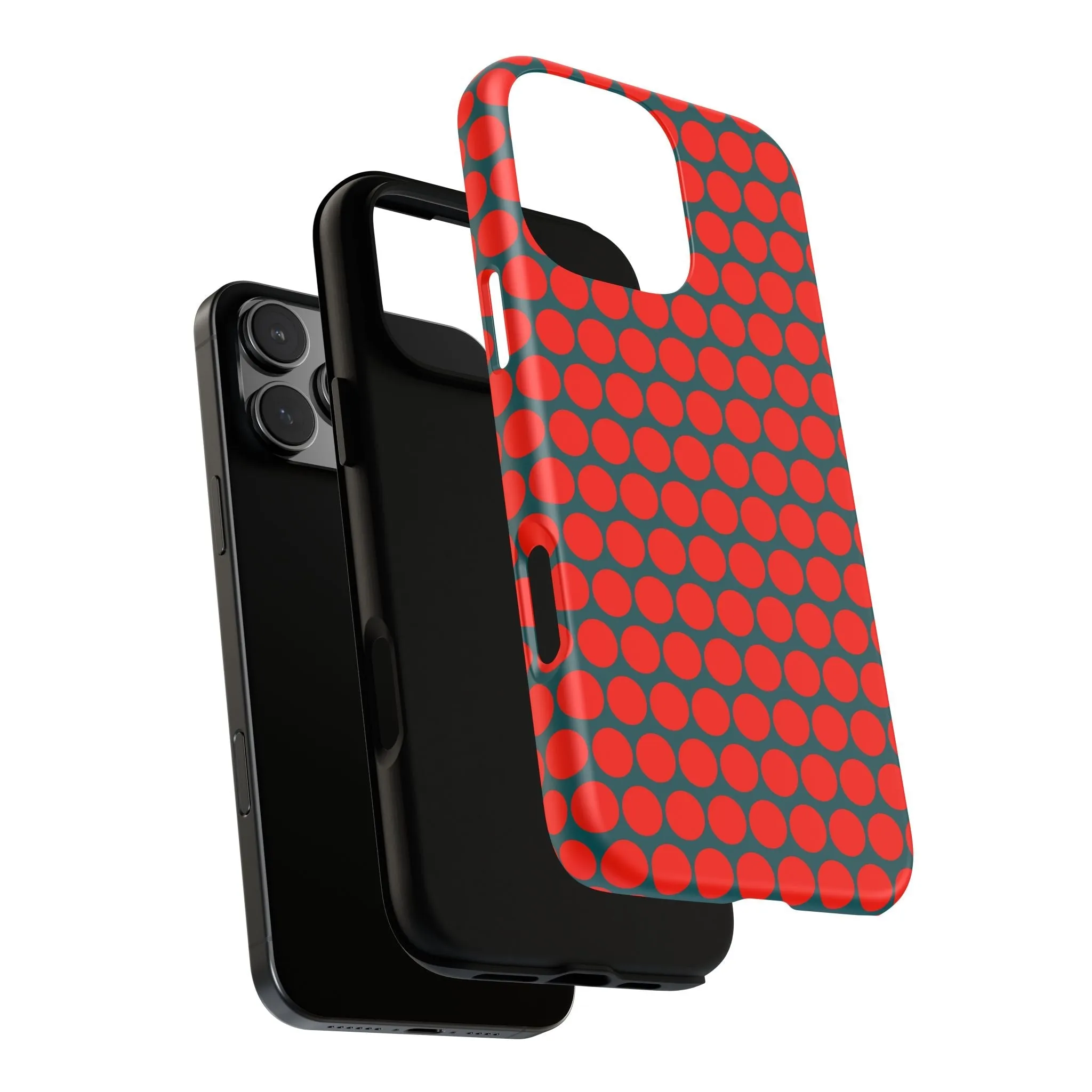 Red Dot Teal Background Polka Dot Tough Phone Case for iPhone Samsung & Google Phones