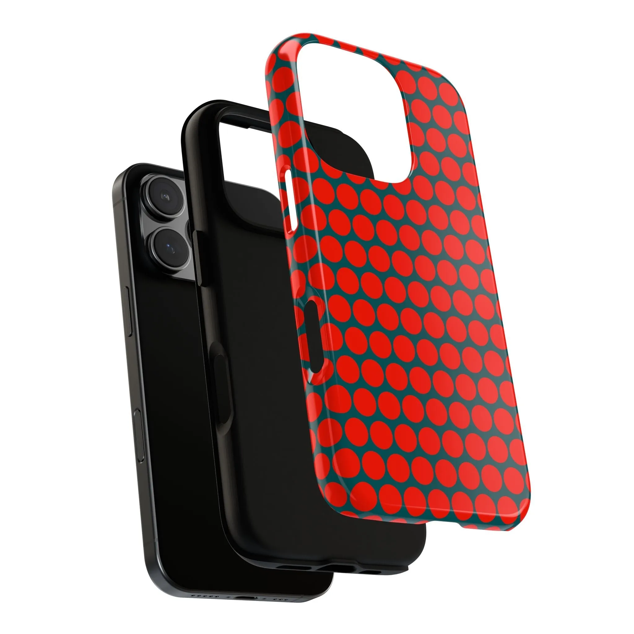 Red Dot Teal Background Polka Dot Tough Phone Case for iPhone Samsung & Google Phones