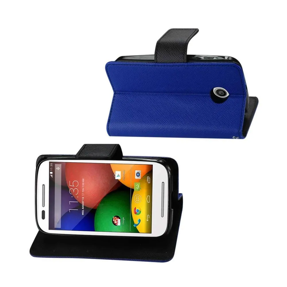 Reiko Wallet Case 3 In 1 For Motorola Moto E Navy With Interior Leather-Like Material And Polymer Cover