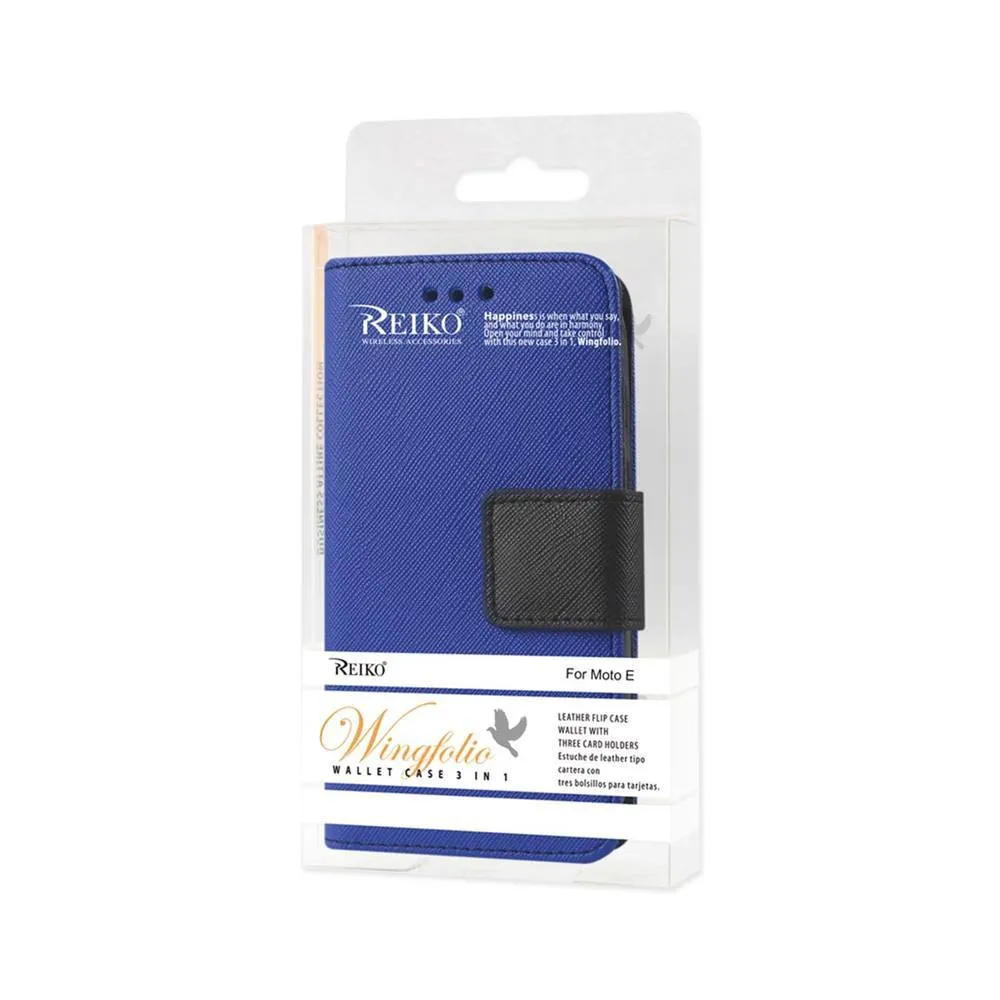 Reiko Wallet Case 3 In 1 For Motorola Moto E Navy With Interior Leather-Like Material And Polymer Cover