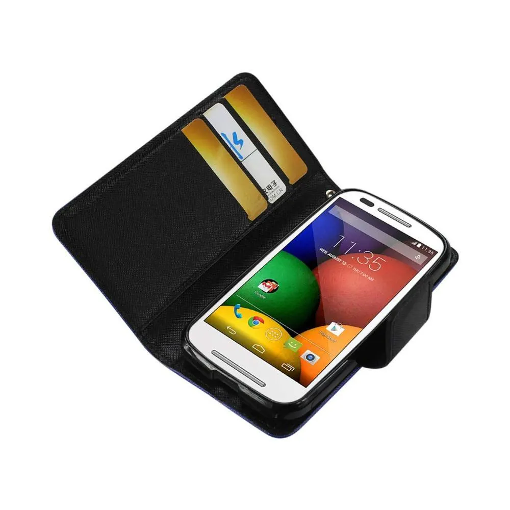 Reiko Wallet Case 3 In 1 For Motorola Moto E Navy With Interior Leather-Like Material And Polymer Cover