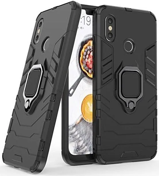 Samsung Galaxy A12 Defender Armour Rugged Case with Ring Holder - Black