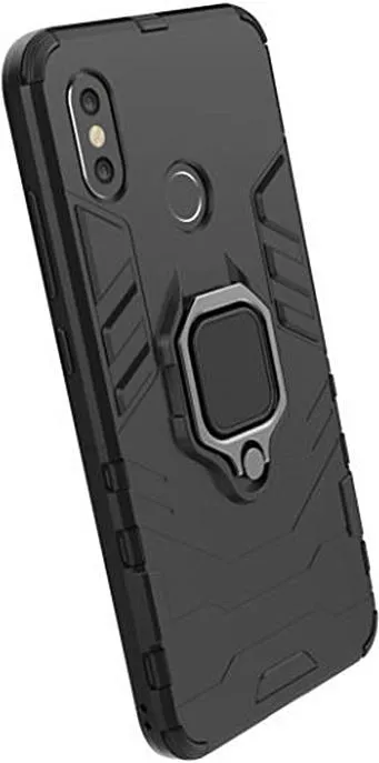 Samsung Galaxy A12 Defender Armour Rugged Case with Ring Holder - Black