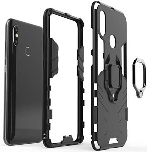 Samsung Galaxy A12 Defender Armour Rugged Case with Ring Holder - Black