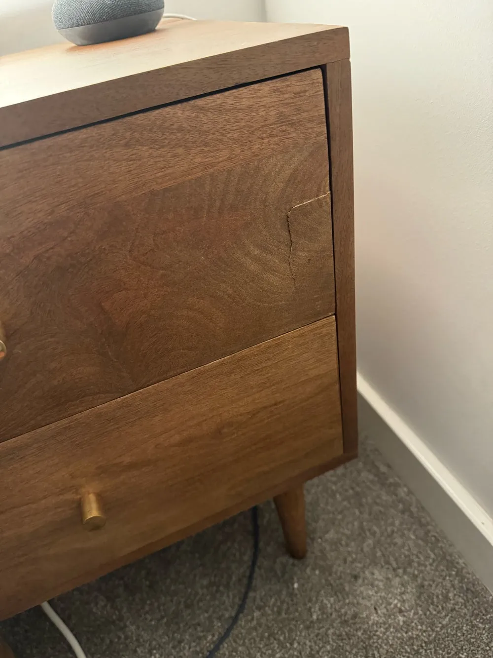 Scandinavian Walnut Oslo Bedside Table (Cracked)