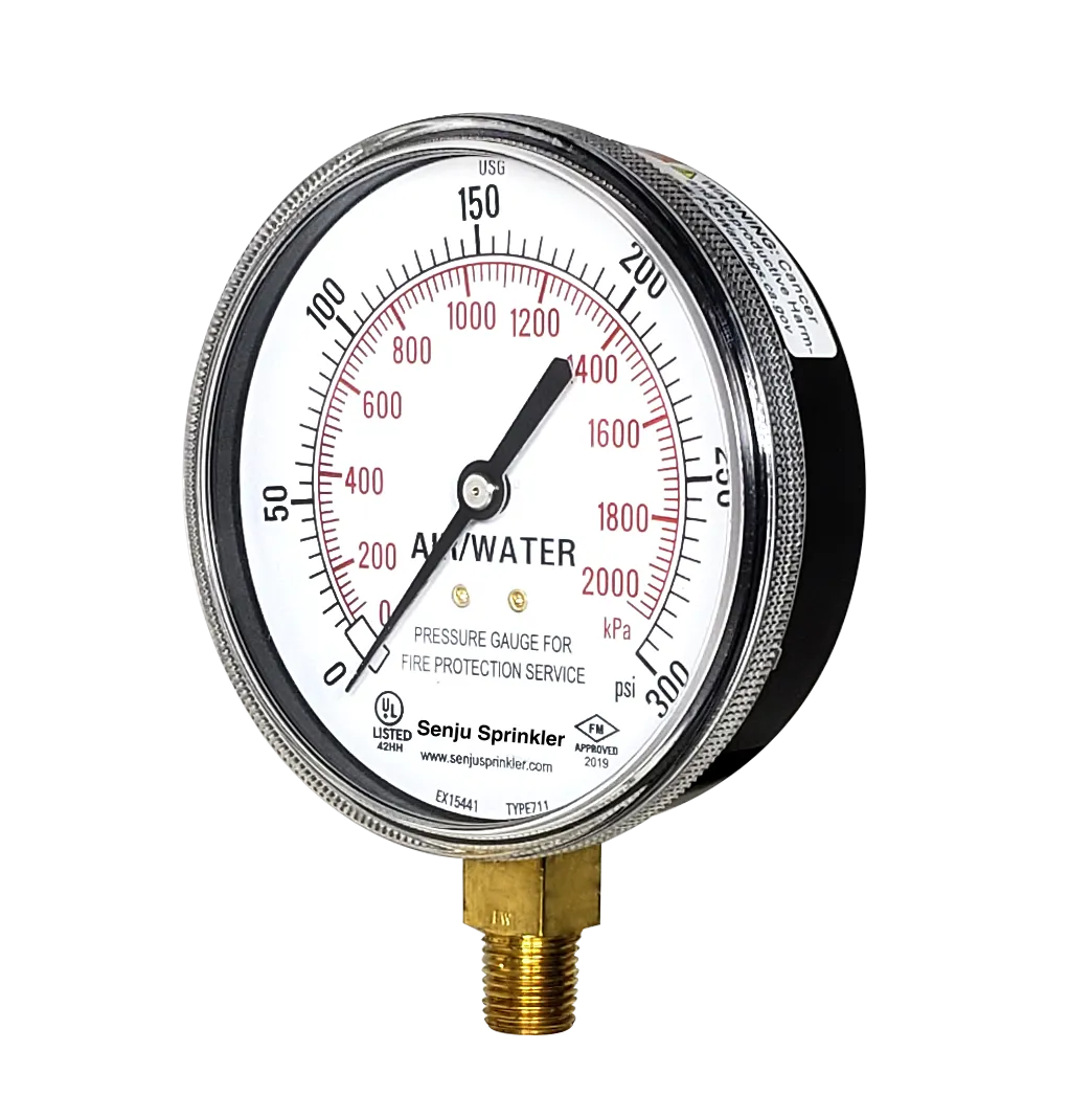 Senju Sprinkler Pressure Gauge 3.5", 300PSI 1/4"NPT (UL/FM)