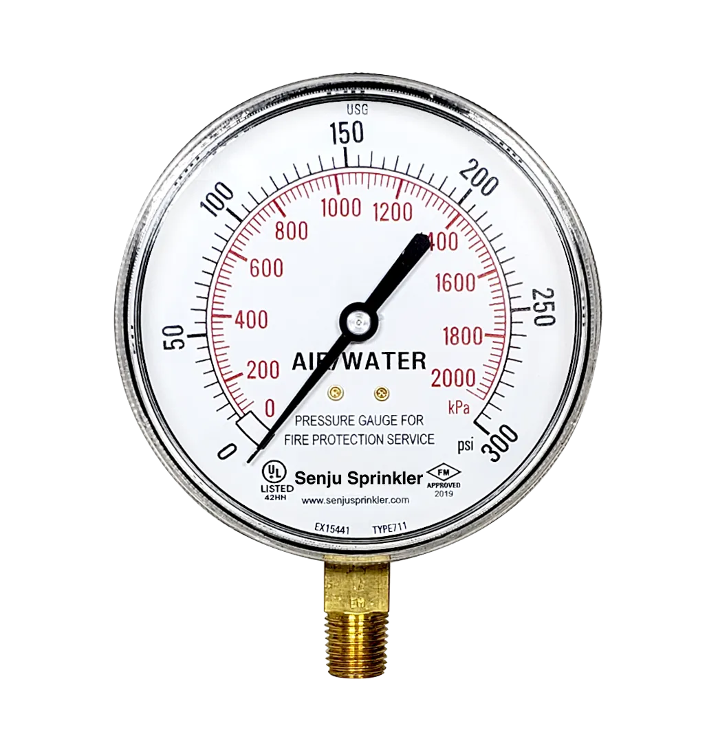 Senju Sprinkler Pressure Gauge 3.5", 300PSI 1/4"NPT (UL/FM)