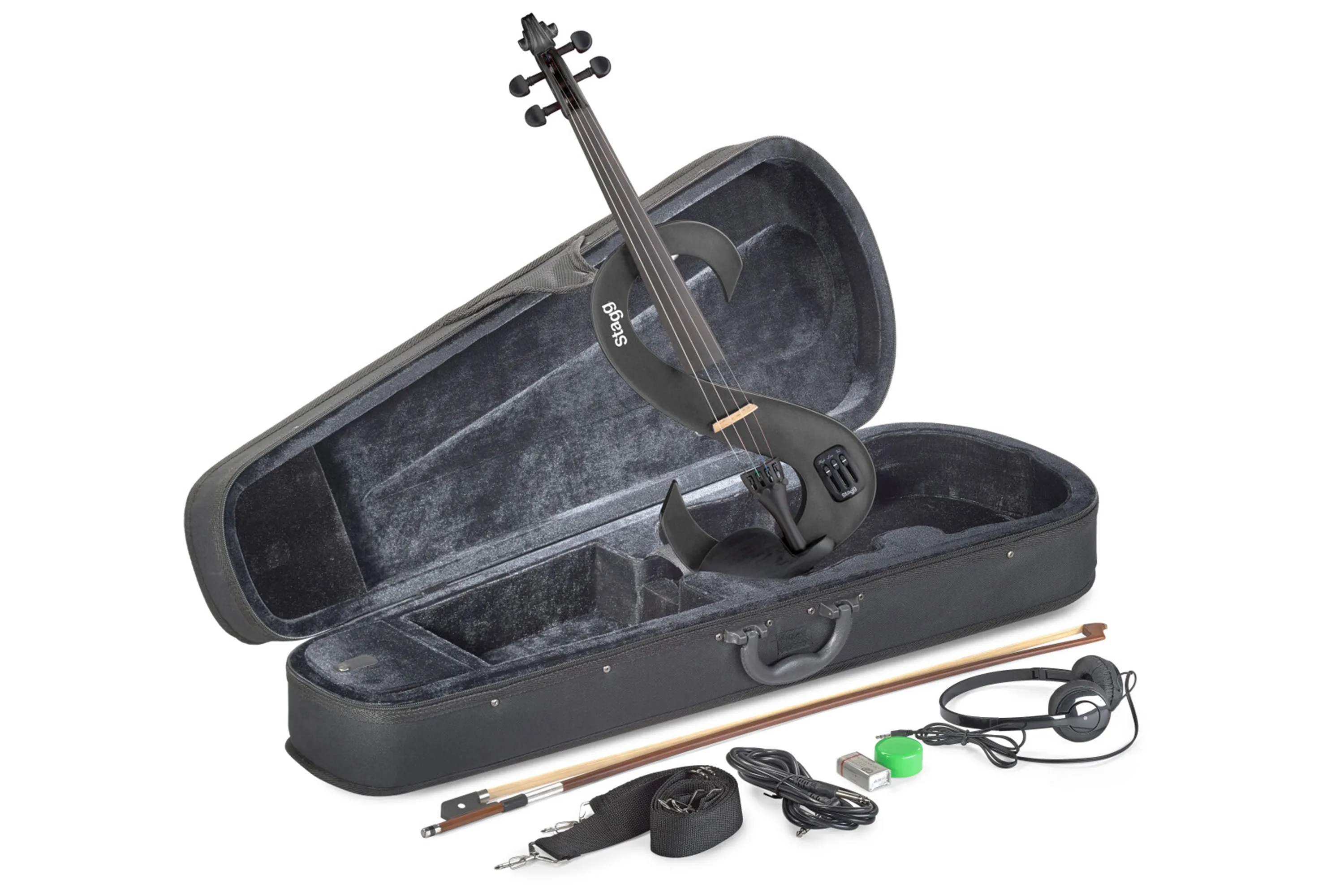 Stagg EVN 4/4 MBK 4/4 Electric Violin Set with Case and Headphones